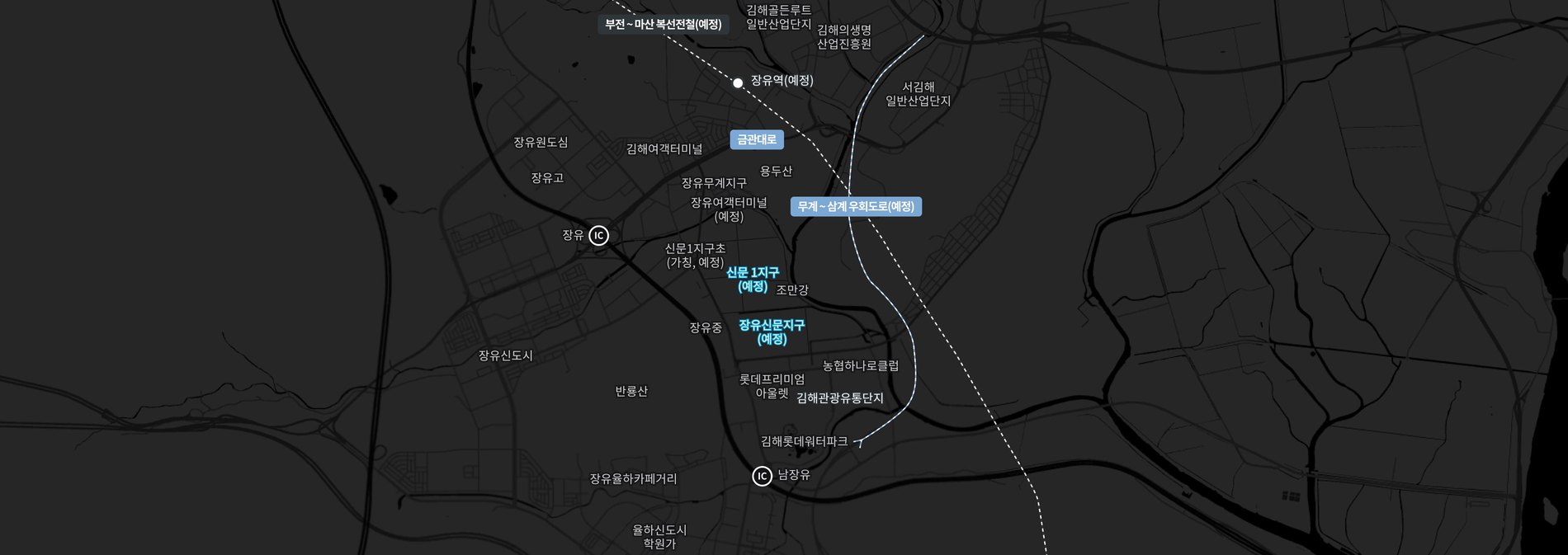 김해 신문 센트럴 아이파크 입지도 — 부전~마산 복선전철 장유역 예정, 장유IC, 롯데프리미엄아울렛