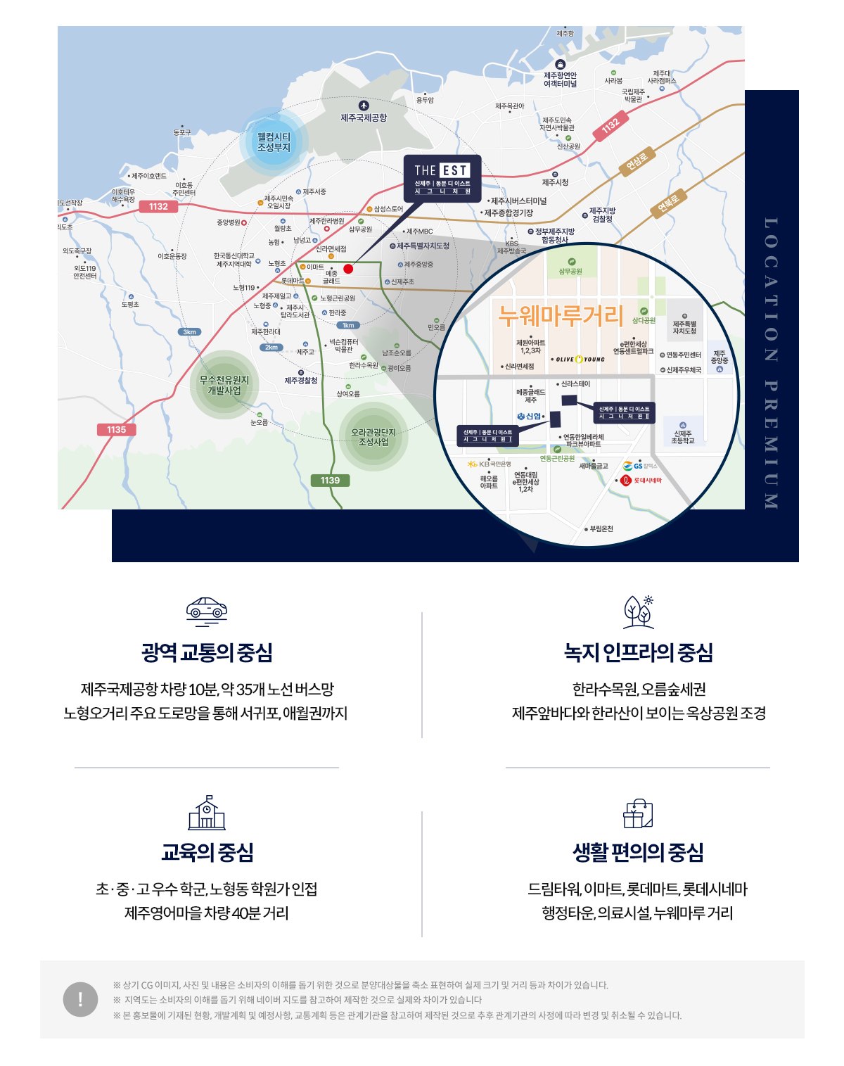 신제주 시그니처원 입지도 — 제주국제공항, 노형오거리, 드림타워